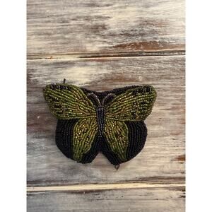 Vintage Neiman Marcus Beaded Butterfly Zip Clutch Change Purse